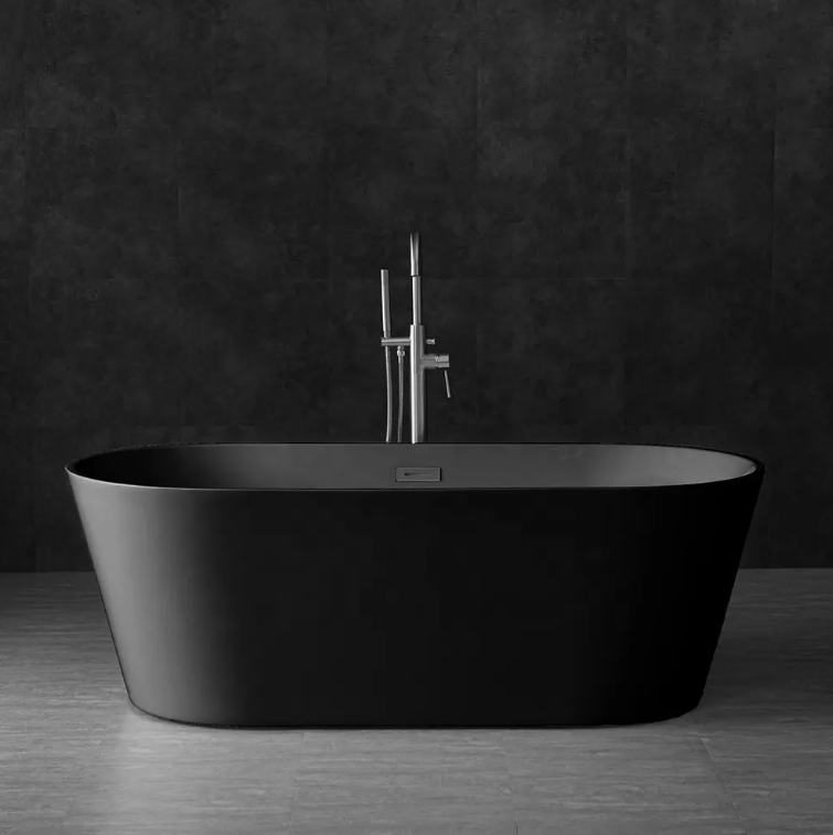 Greenwater Matte Black Freestanding Soaking Tub with Whirlpool Function