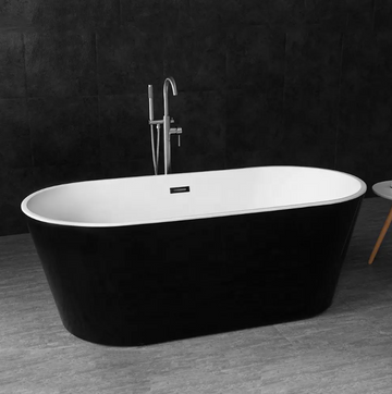 Greenwater Two-Tone Freestanding Acrylic Bathtub – Black Exterior, White Interior Soaking Tub with Whirlpool Function