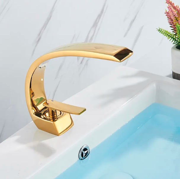 Greenwater Luxury Bathroom Vanity Faucet – Polished Brass Single Handle Mixer Tap